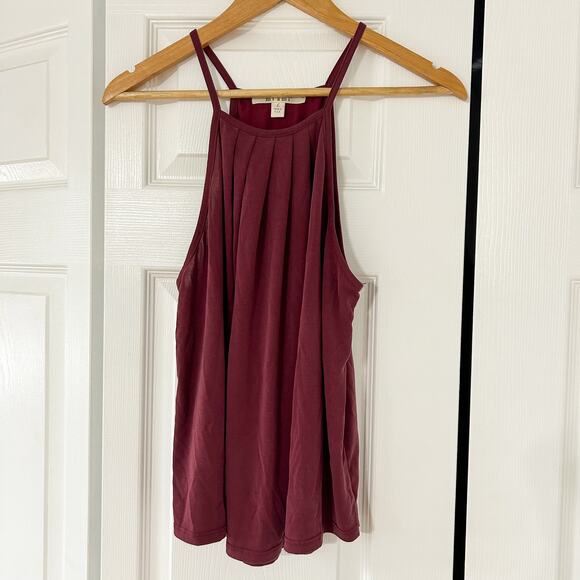 Francesca’s Mi Ami Pleated High Neck Sleeveless Tank Top Burgundy Large EUC - Picture 2 of 4